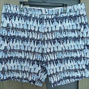 Lilly Pulitzer Blue and White Sailboat Print Mens Beaumont Shorts Size W40